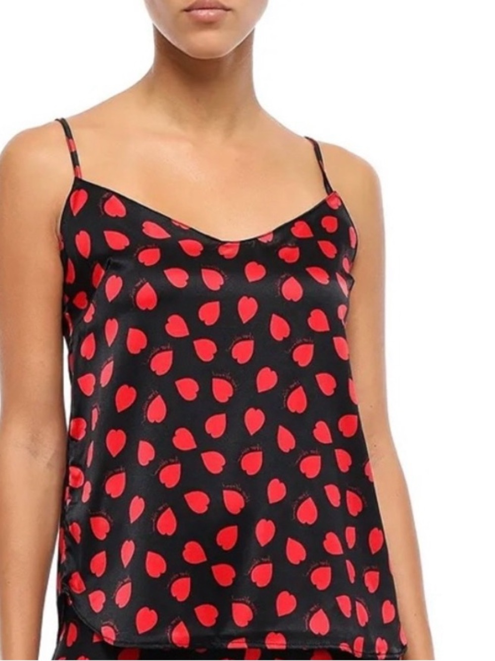Stella McCartney Silk Satin Heart Print Cami  Top Black/Red M